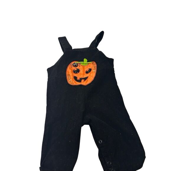 Rare Editions Boys Pumpkin Black romper 9m Vtg Philippines - Picture 1 of 8